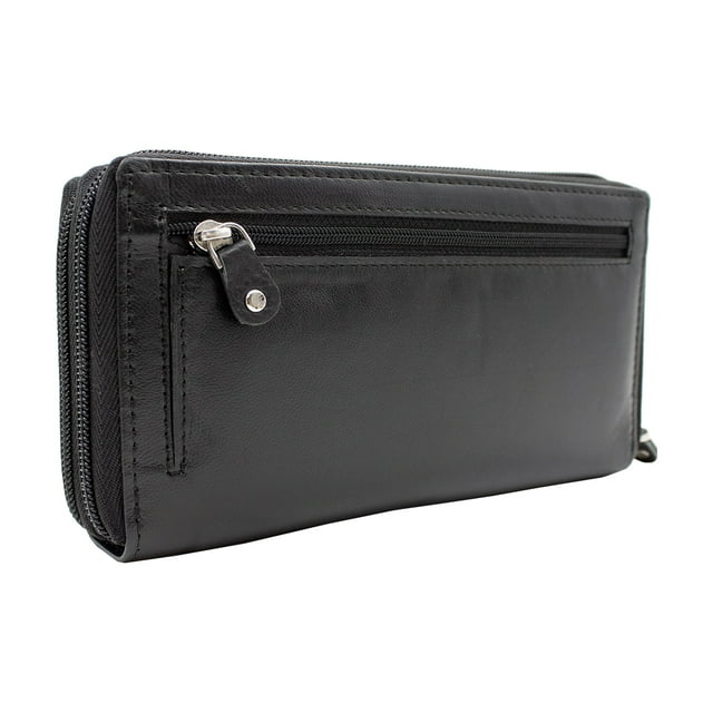 RFID Blocking Leather 2 Zip Wallet Women Credit Card Holder Accordion Organizer Wallet