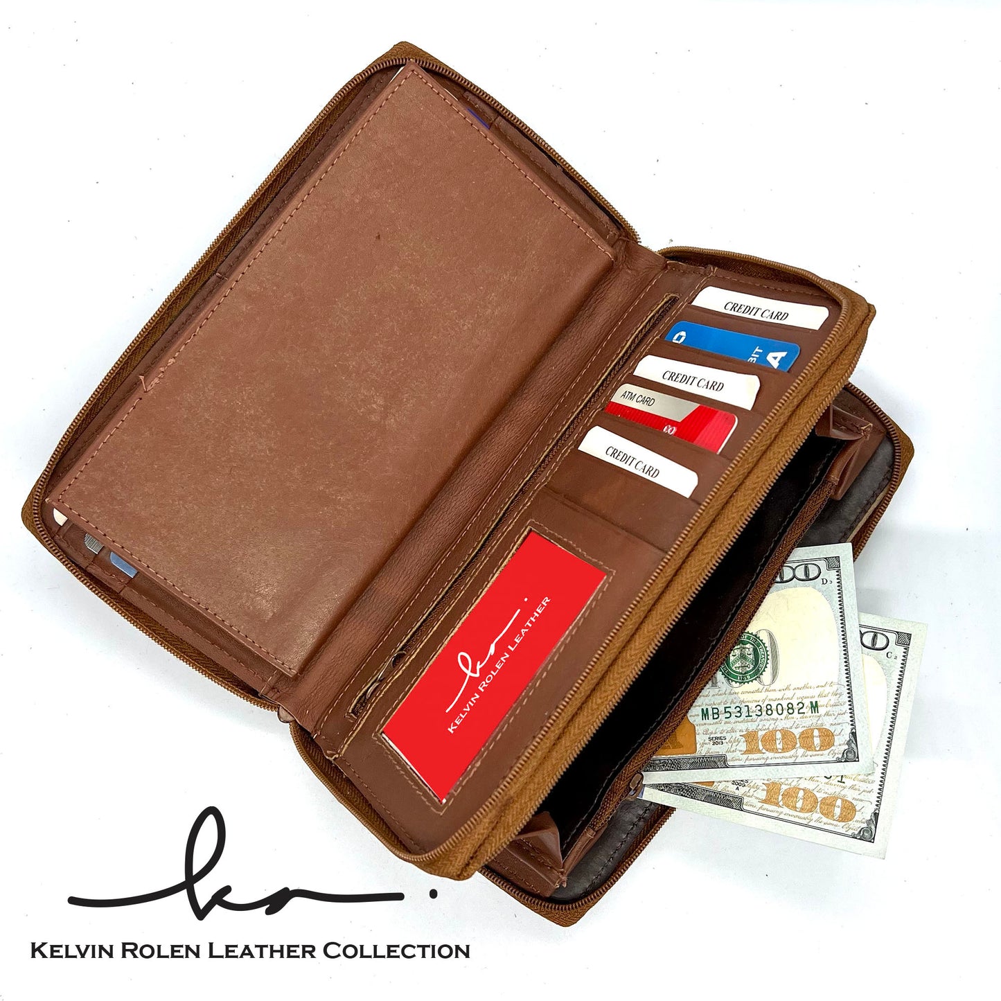 RFID Blocking Leather 2 Zip Wallet Women Credit Card Holder Accordion Organizer Wallet
