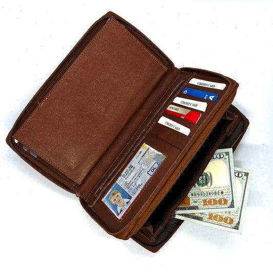 RFID Blocking Leather 2 Zip Wallet Women Credit Card Holder Accordion Organizer Wallet