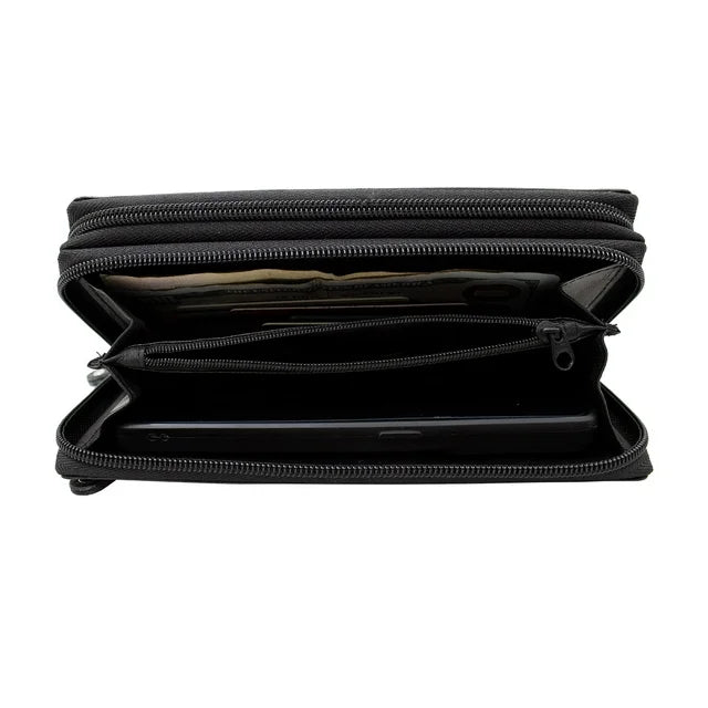 RFID Blocking Leather 2 Zip Wallet Women Credit Card Holder Accordion Organizer Wallet