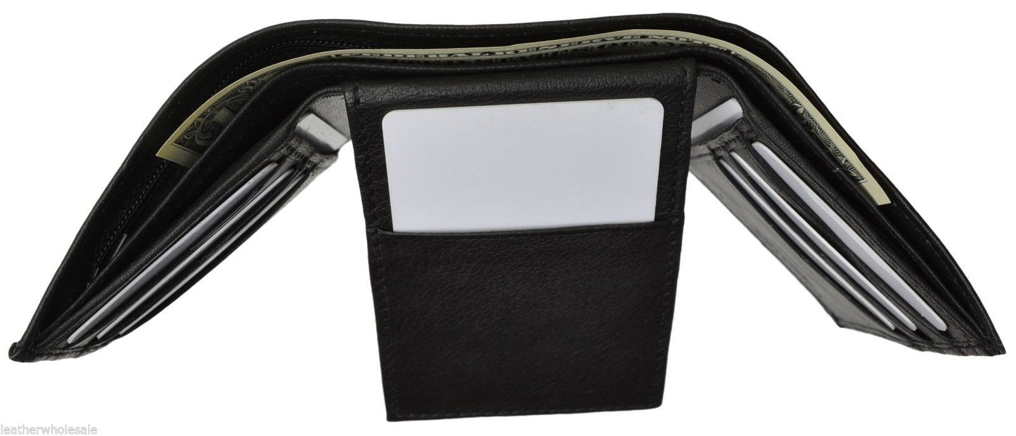 RFID Blocking Genuine Leather Men's Trifold Wallet Flap Top Card Holder