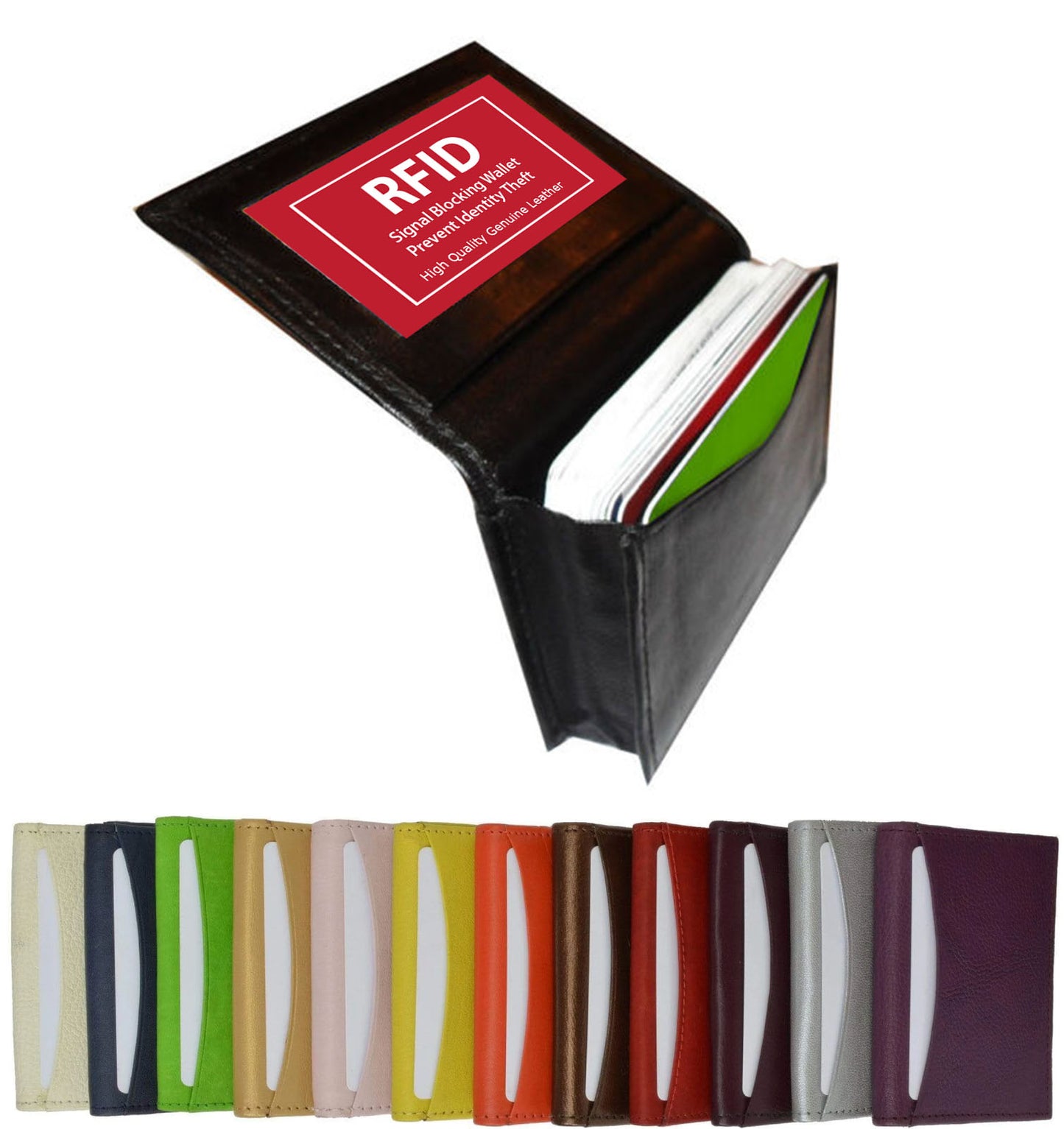RFID Blocking Genuine Leather ID 18 Credit Cards Holder Card Wallet