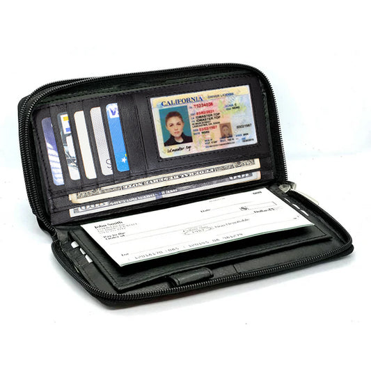 RFID Blocking Leather 2 Zip Wallet for Women Credit Card Holder Accordion Organizer Wallet