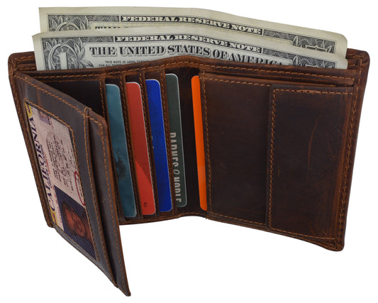 Men's Distress Vintage Leather Wallet RFID Bifold Coin Holder
