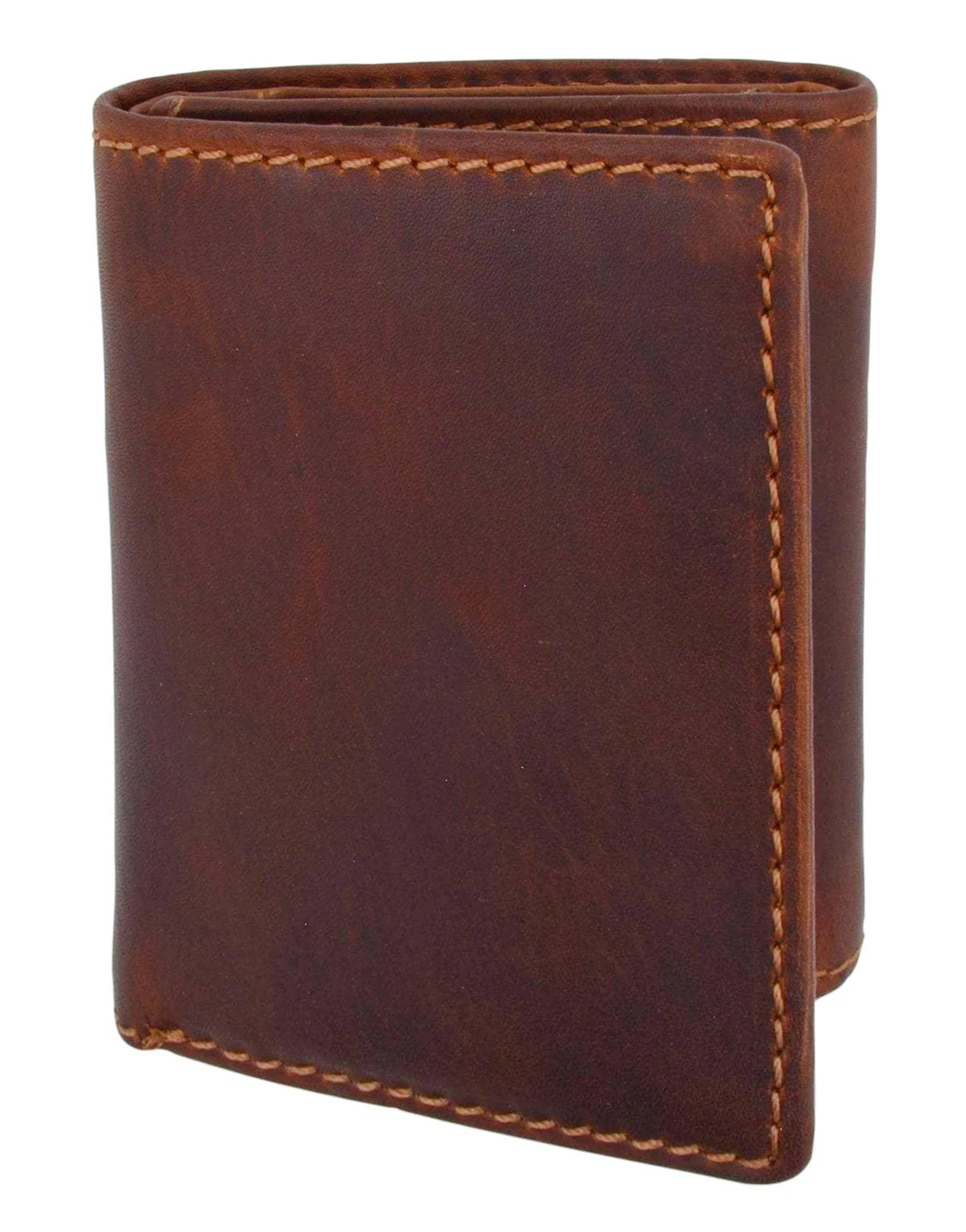 RFID Blocking Vintage Hunter Brown Leather Men's Trifold Wallet Center Flap New