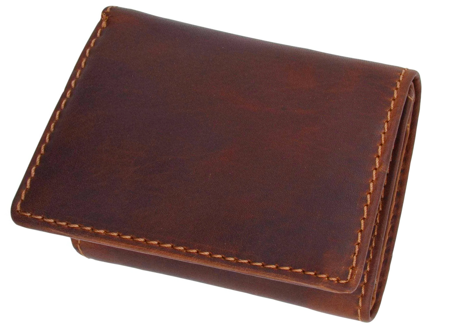RFID Blocking Vintage Hunter Brown Leather Men's Trifold Wallet Center Flap New