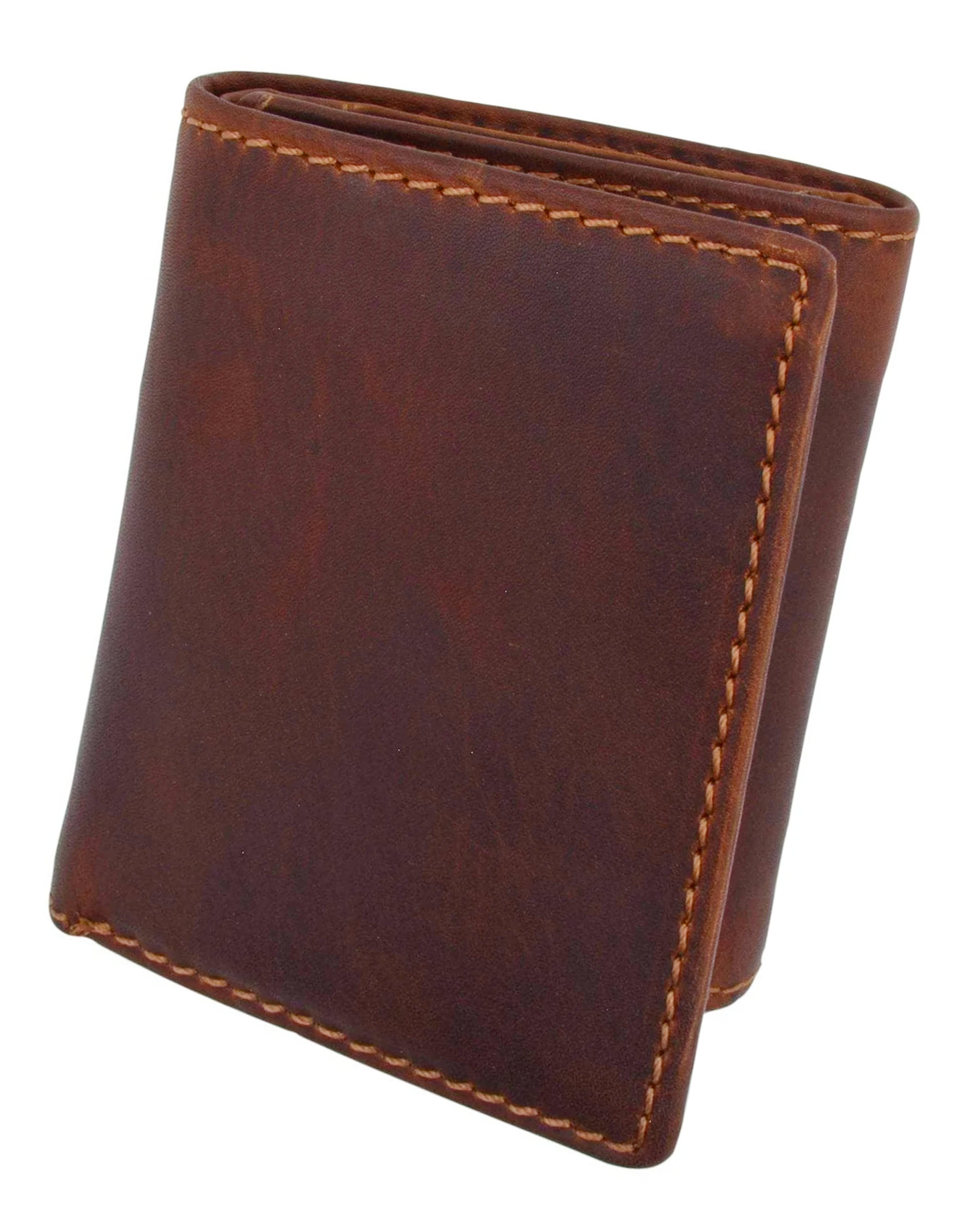 RFID Blocking Vintage Hunter Brown Leather Men's Trifold Wallet Center Flap New