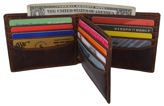 Hunter Brown RFID Bifold Trifold Hybrid Men's Distress Vintage Leather Wallet