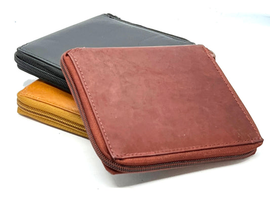 RFID Blocking Leather Zip-Around Credit Card Holder Men's Bifold Hipster Wallet