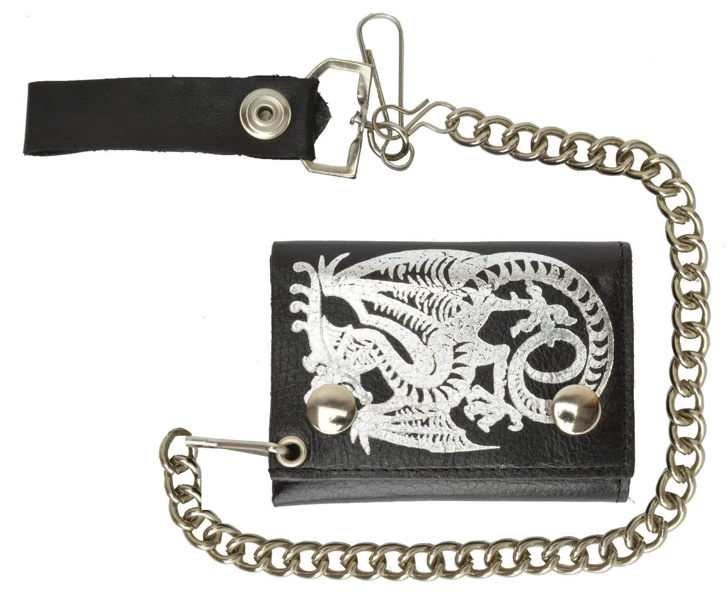 Men's Leather Biker Wallet Steel Chain Trucker Motorcyclist Novelty Print