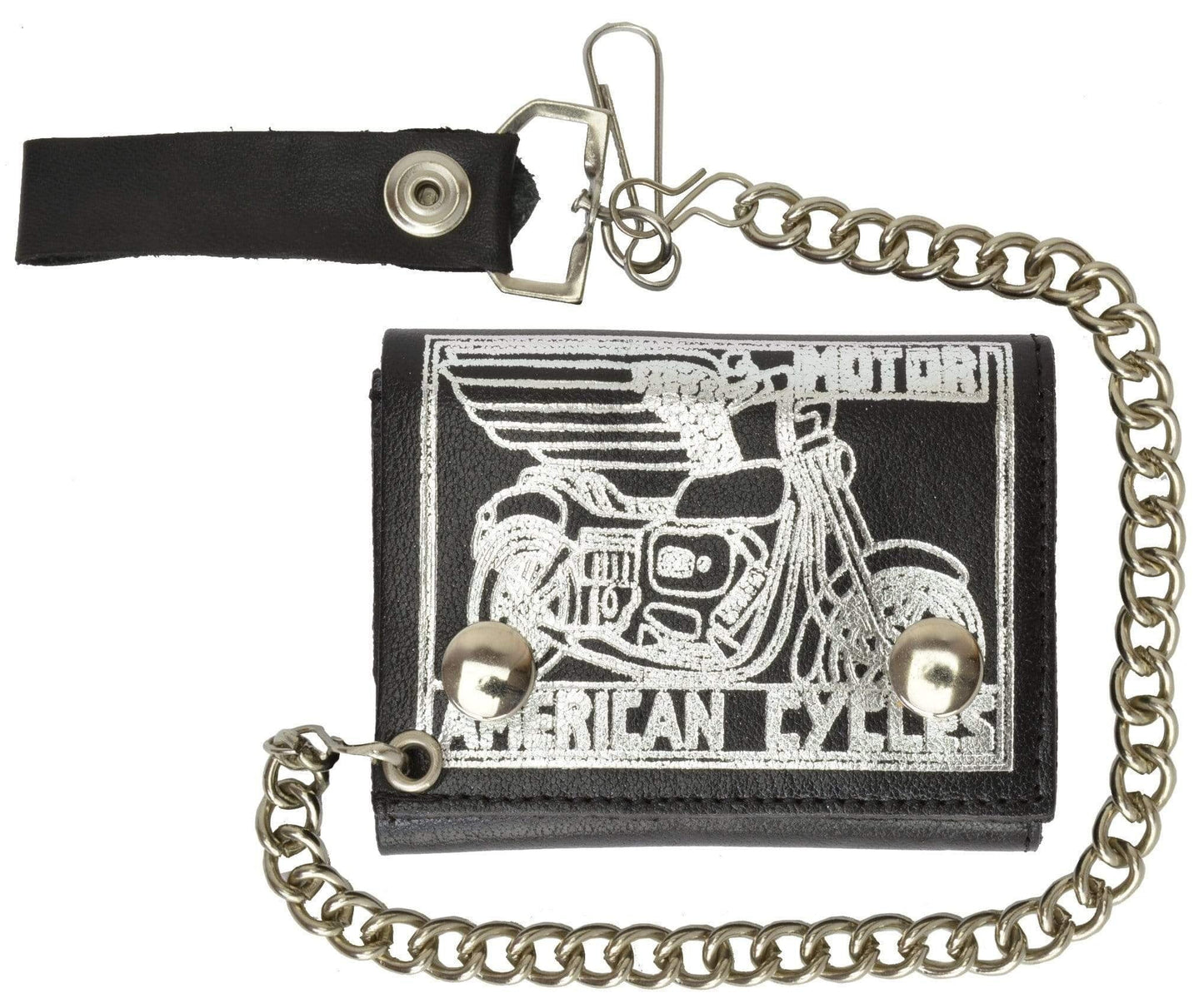 Men's Leather Biker Wallet Steel Chain Trucker Motorcyclist Novelty Print