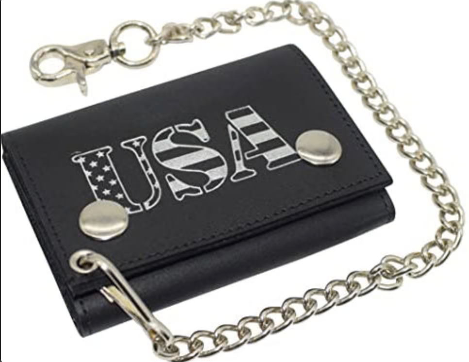Genuine Leather Biker Wallet Steel Chain Trucker Motorcyclist Novelty Print