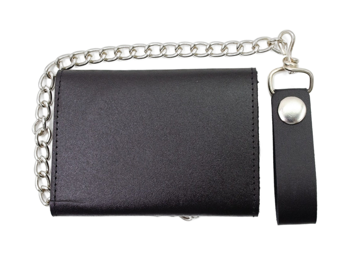 Black Men's Genuine Leather Biker Trifold Wallet Long Chain Trucker Motorcyclist