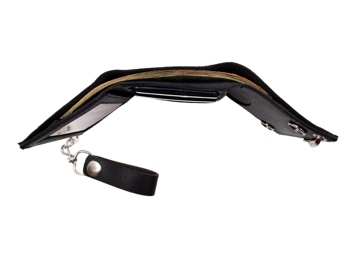 Black Men's Genuine Leather Biker Trifold Wallet Long Chain Trucker Motorcyclist