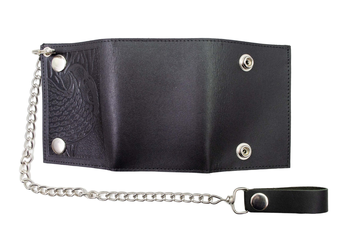 Black Men's Genuine Leather Biker Trifold Wallet Long Chain Trucker Motorcyclist