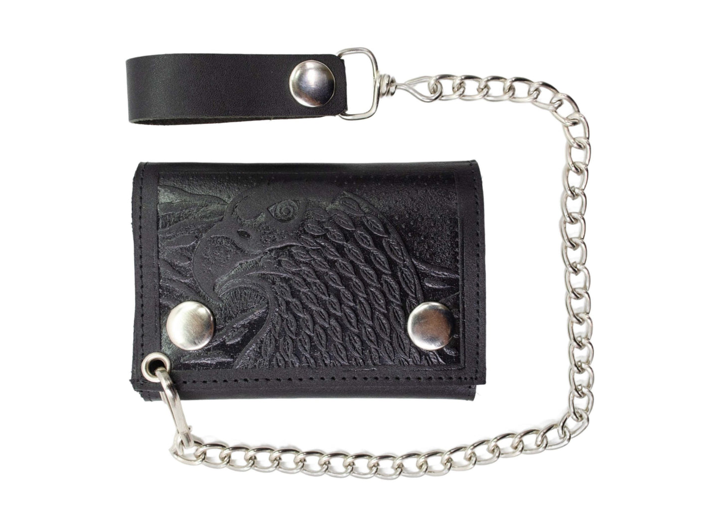 Black Men's Genuine Leather Biker Trifold Wallet Long Chain Trucker Motorcyclist