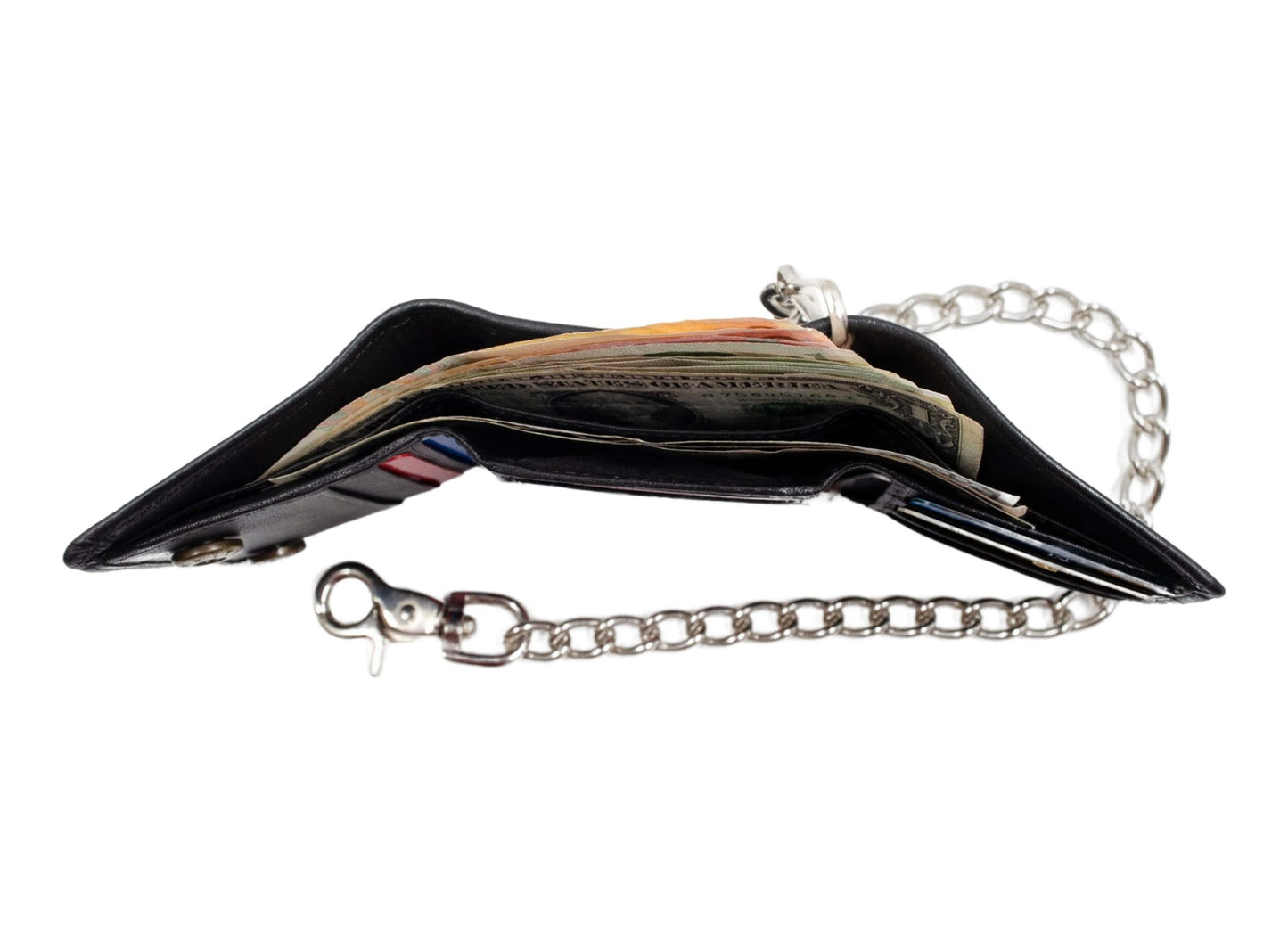 Black Men's Eagle Print Leather Biker Trifold Wallet Long Chain Trucker Motorcyclist
