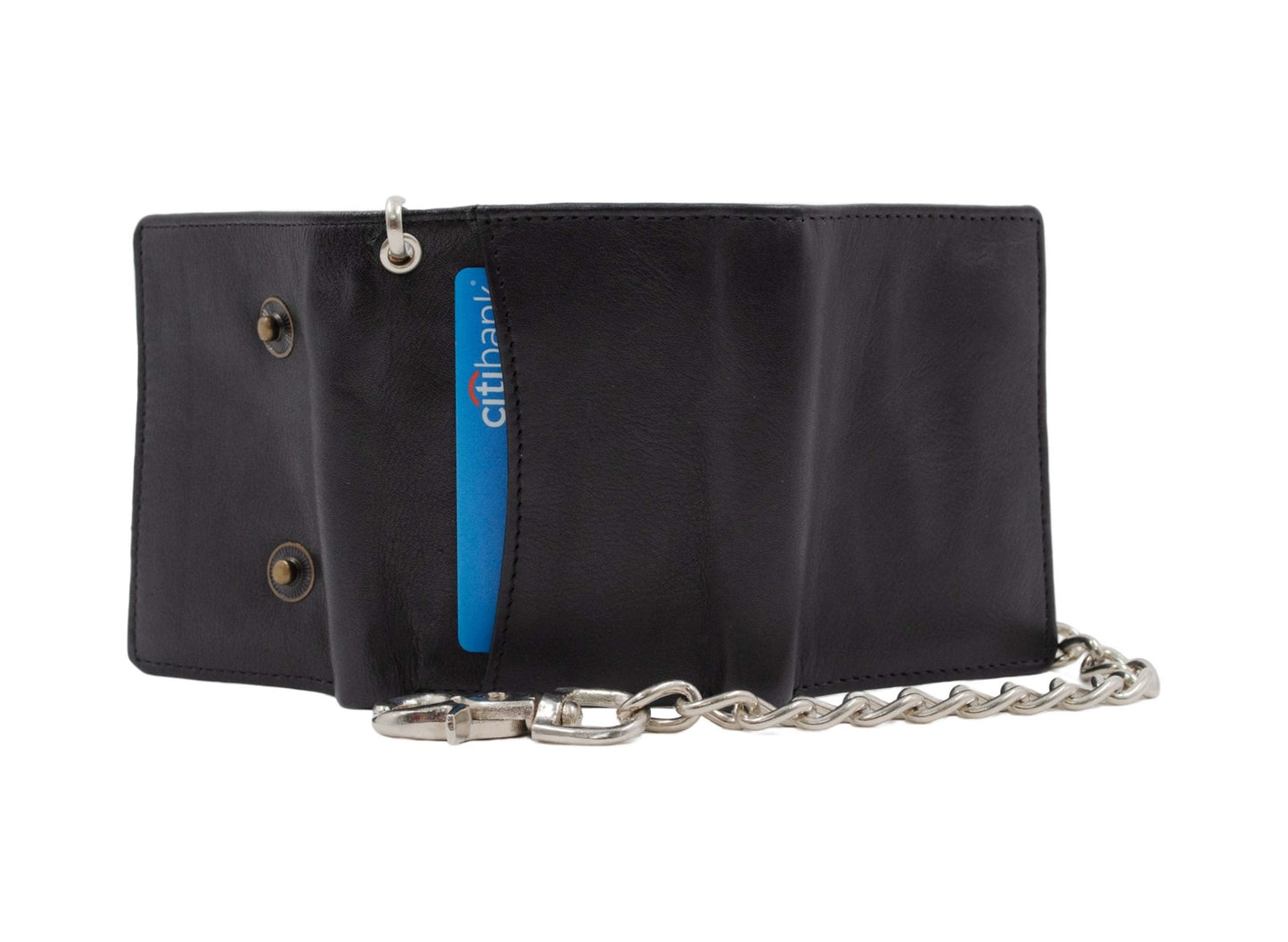 Blue Men's Leather Biker Trifold Wallet Long Chain Trucker Motorcyclist