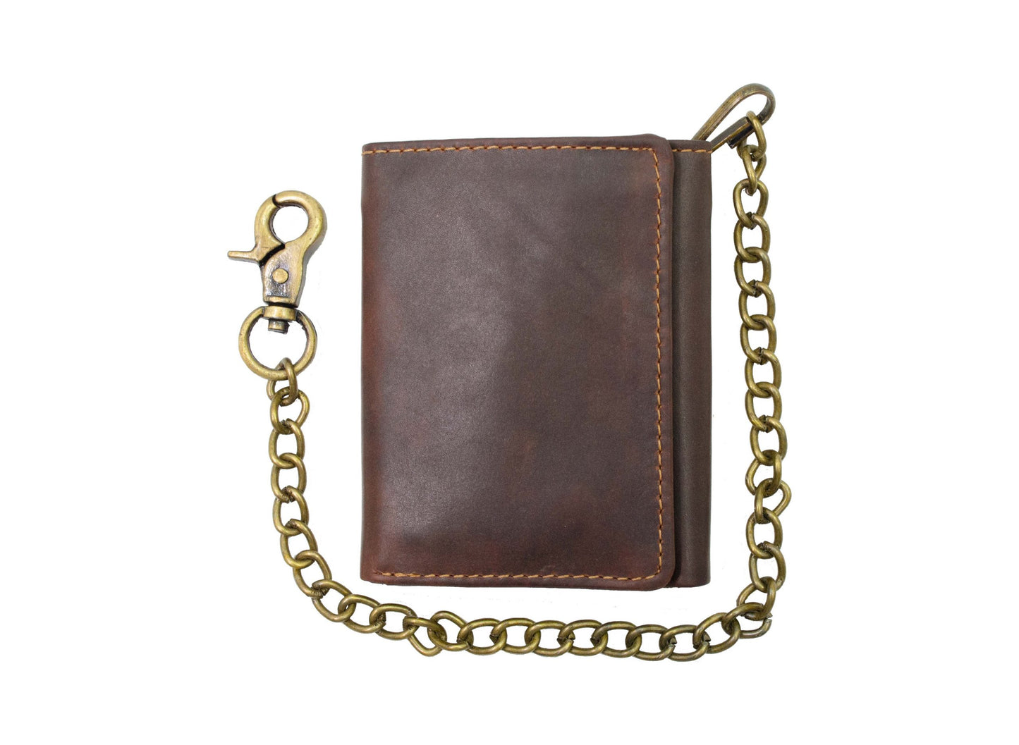 Hunter Brown Men's Genuine Leather Biker Trifold Wallet Steel Chain Trucker Motorcyclist