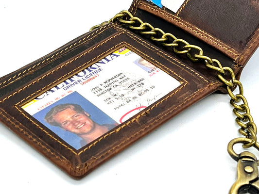 Hunter Brown Brown Vintage Leather Mens Biker's Steel Chain Bifold Wallet Trucker Motorcycle