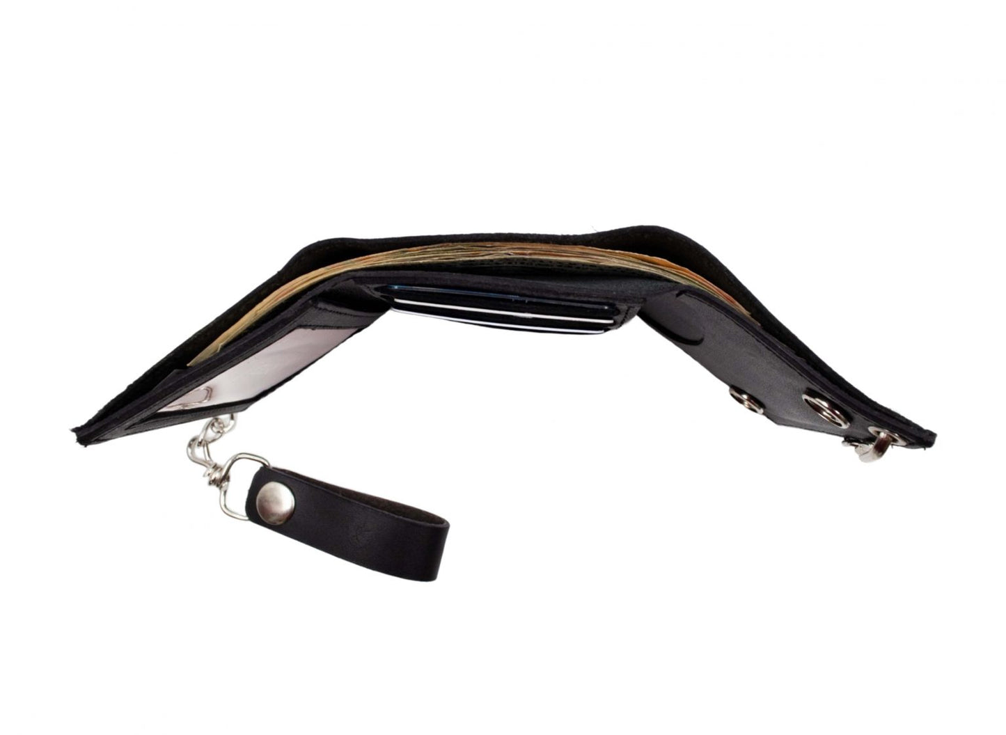 Black Genuine Leather Men's Biker Long Wallet Steel Chain Trucker Motorcyclist M