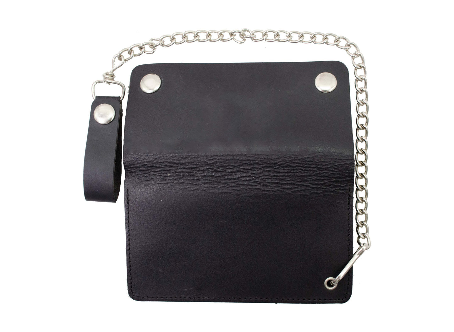 Black Genuine Leather Men's Biker Long Wallet Steel Chain Trucker Motorcyclist M