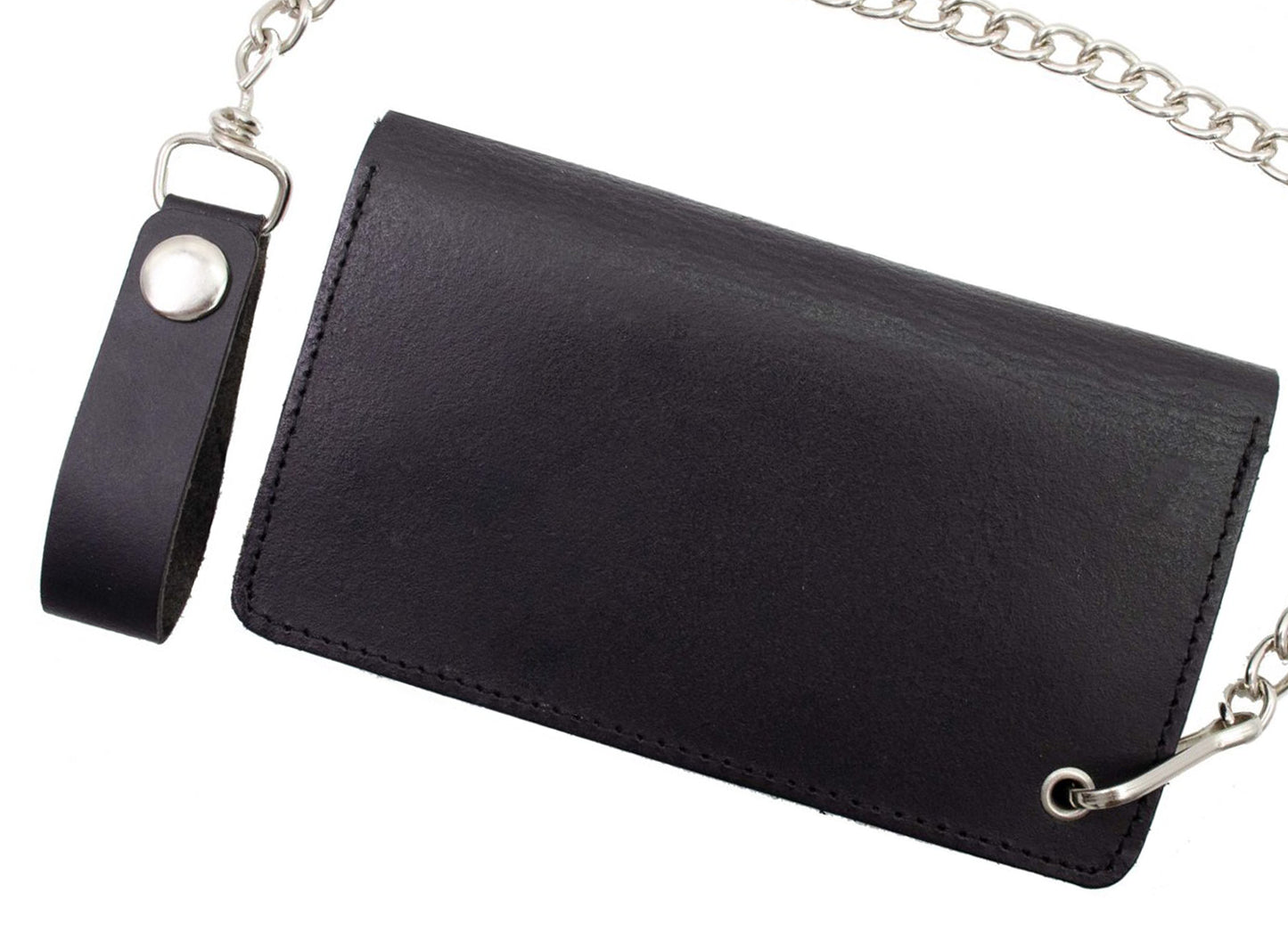 Black Genuine Leather Men's Biker Long Wallet Steel Chain Trucker Motorcyclist M