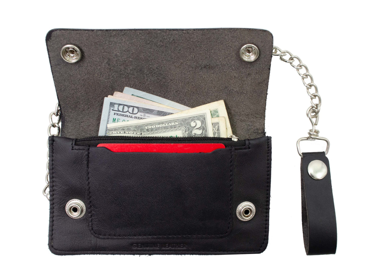 Black Genuine Leather Men's Biker Long Wallet Steel Chain Trucker Motorcyclist M