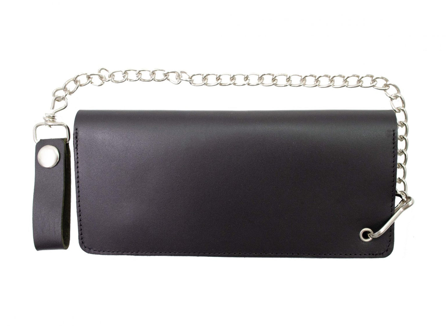 Black Genuine Leather Men's Biker Long Wallet Steel Chain Trucker Motorcyclist L