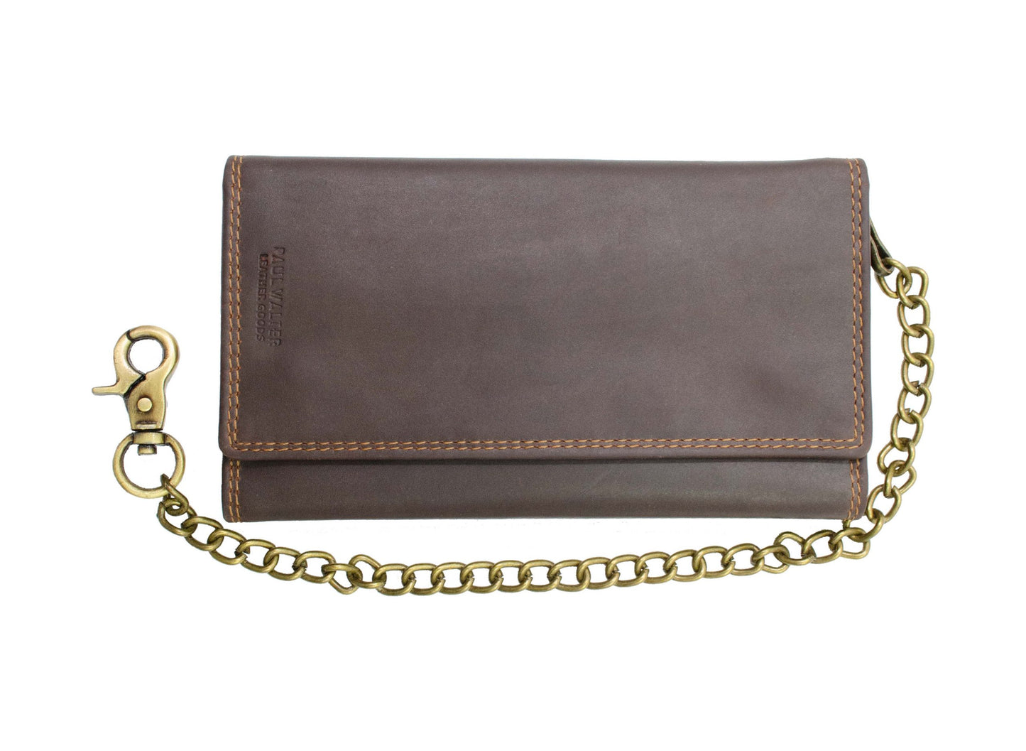 Hunter Brown Vintage Leather Men's Biker Long Wallet Steel Chain Trucker Motorcyclist Premium Cowhide