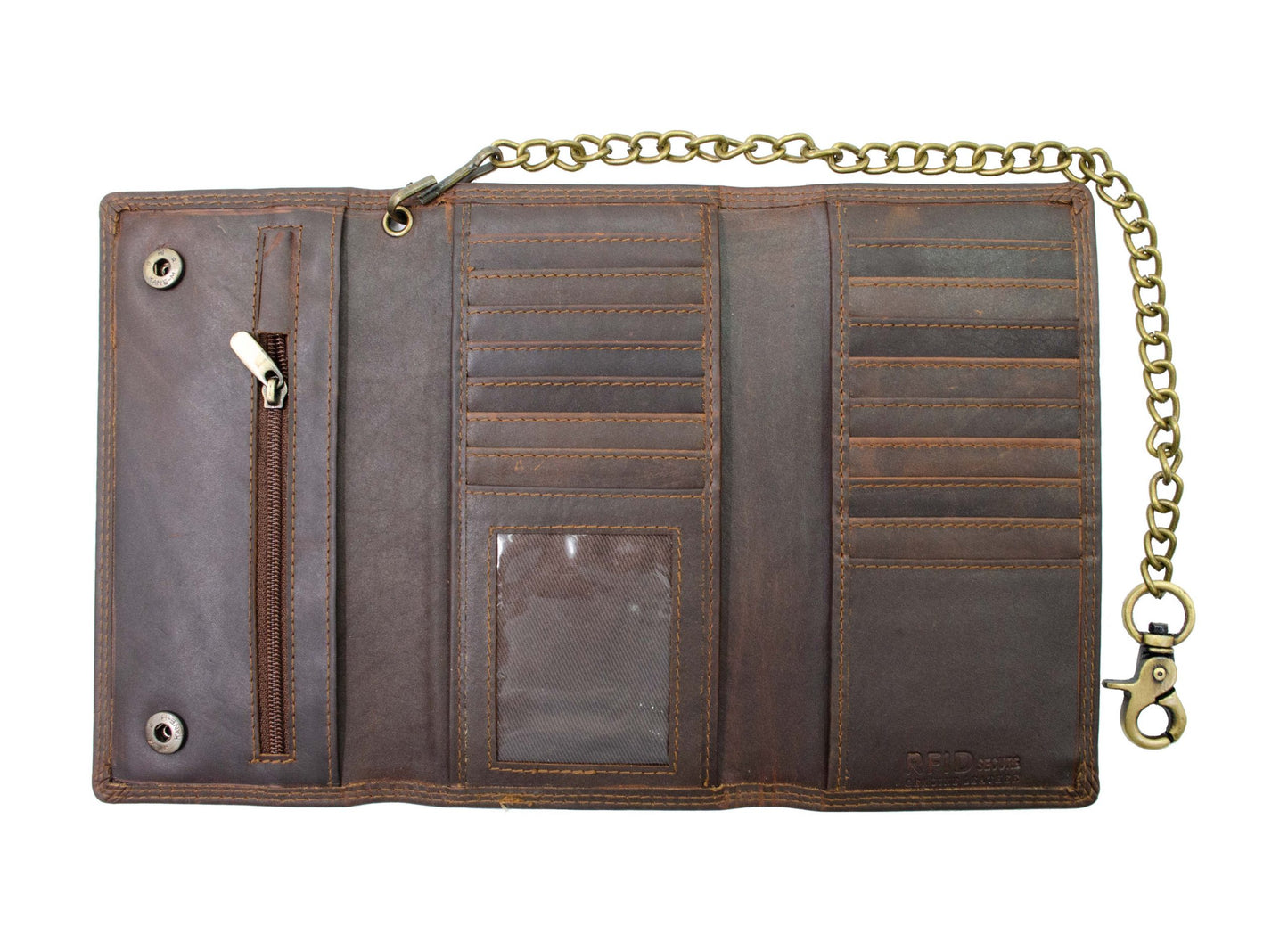 Hunter Brown Vintage Leather Men's Biker Long Wallet Steel Chain Trucker Motorcyclist Premium Cowhide