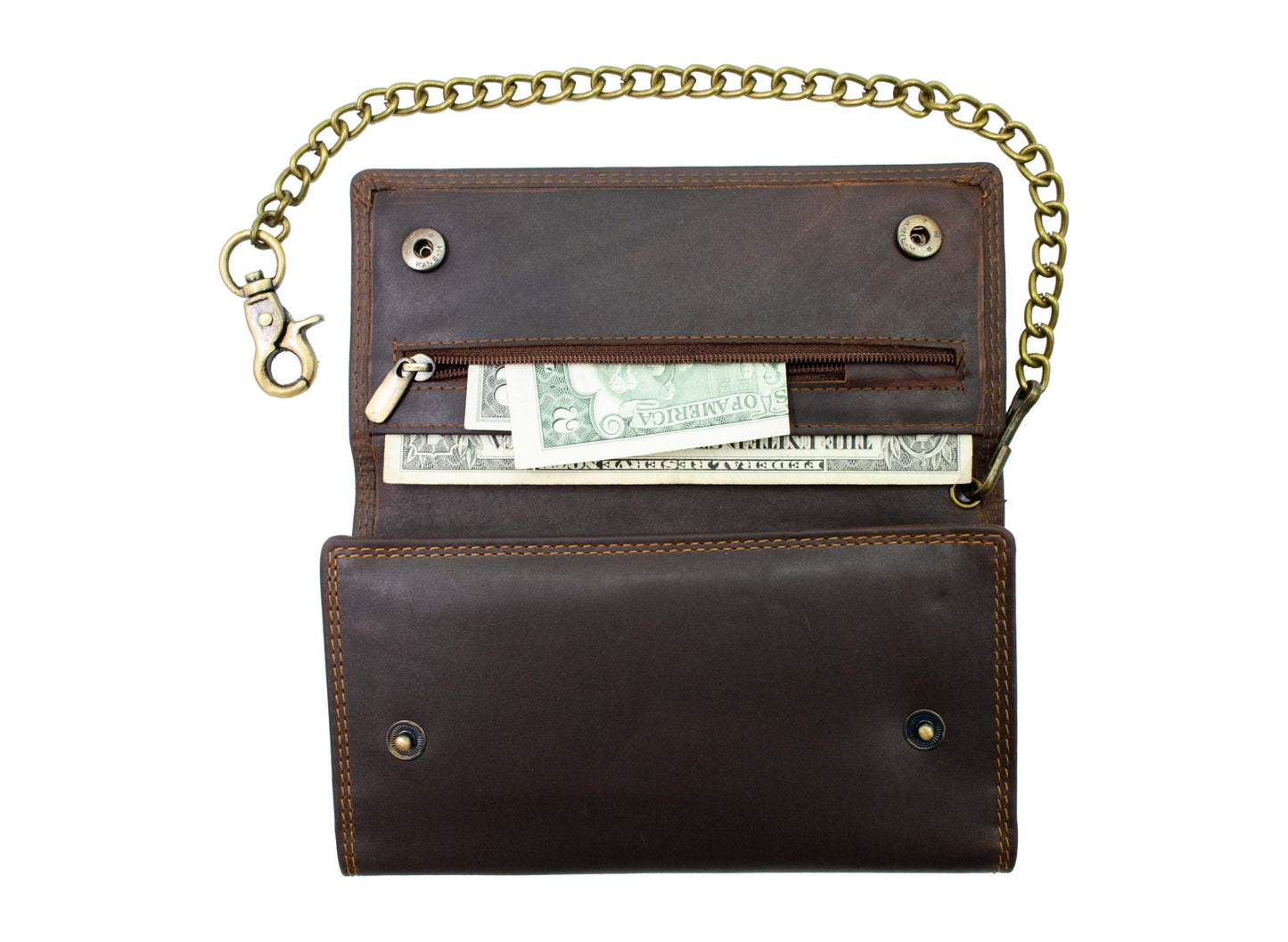 Hunter Brown Vintage Leather Men's Biker Long Wallet Steel Chain Trucker Motorcyclist Premium Cowhide
