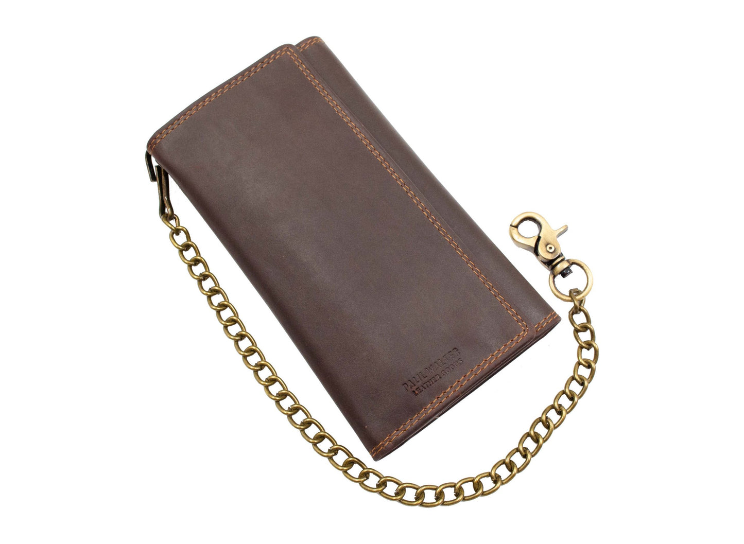 Hunter Brown Vintage Leather Men's Biker Long Wallet Steel Chain Trucker Motorcyclist Premium Cowhide