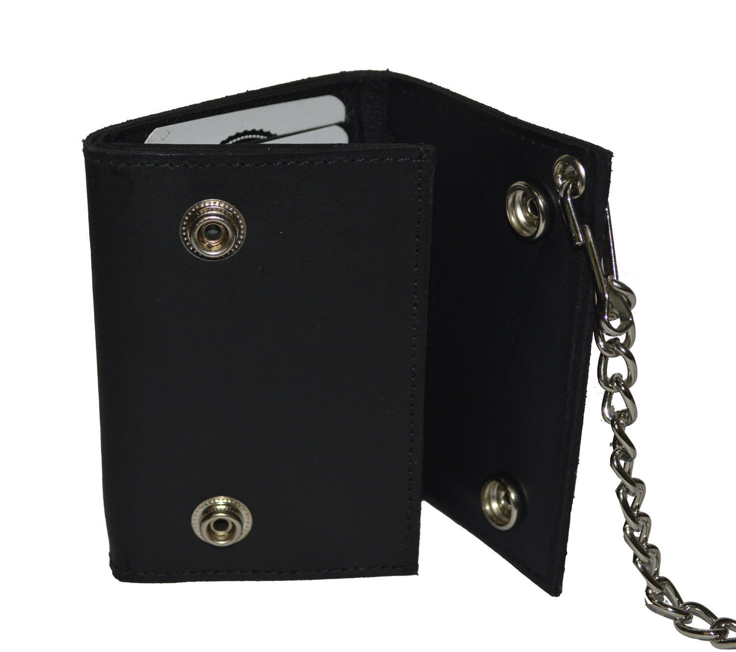 Black Men's Genuine Leather Biker Trifold Wallet Long Chain Trucker Motorcycle