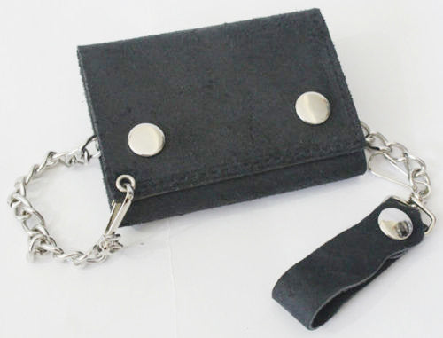 Black Men's Genuine Leather Biker Trifold Wallet Long Chain Trucker Motorcycle