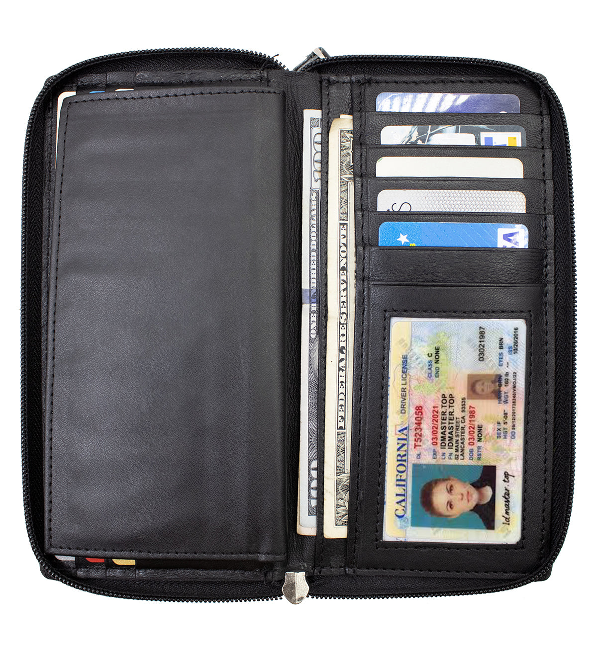 RFID Blocking Leather 2 Zip Wallet Women Credit Card Holder Accordion Organizer Wallet