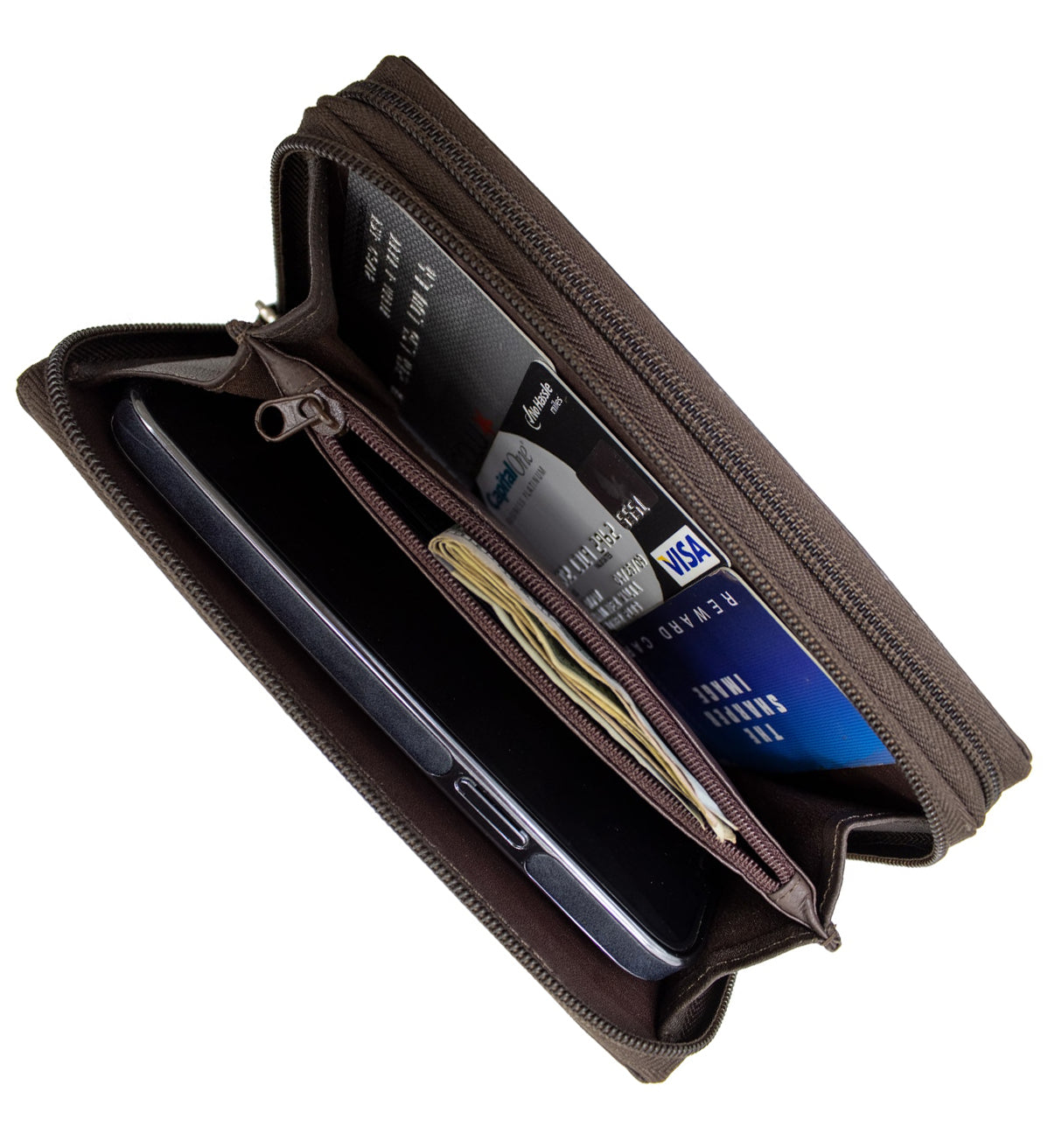 RFID Blocking Leather 2 Zip Wallet Women Credit Card Holder Accordion Organizer Wallet