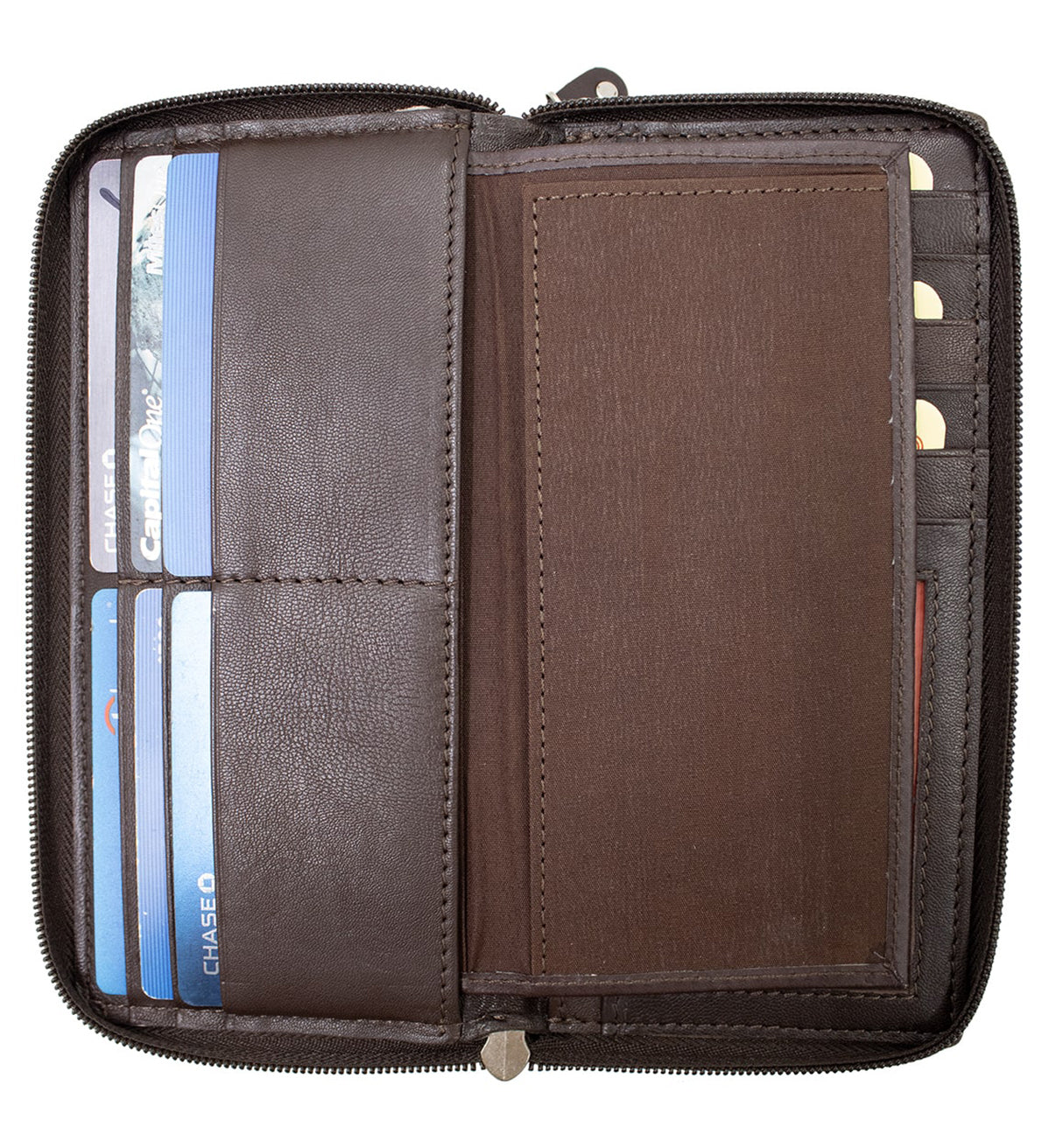 RFID Blocking Leather 2 Zip Wallet Women Credit Card Holder Accordion Organizer Wallet