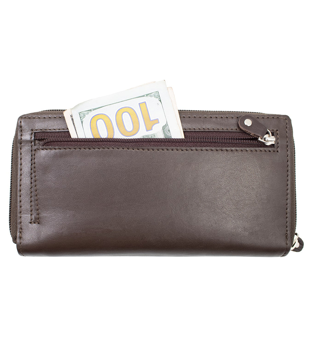 RFID Blocking Leather 2 Zip Wallet Women Credit Card Holder Accordion Organizer Wallet