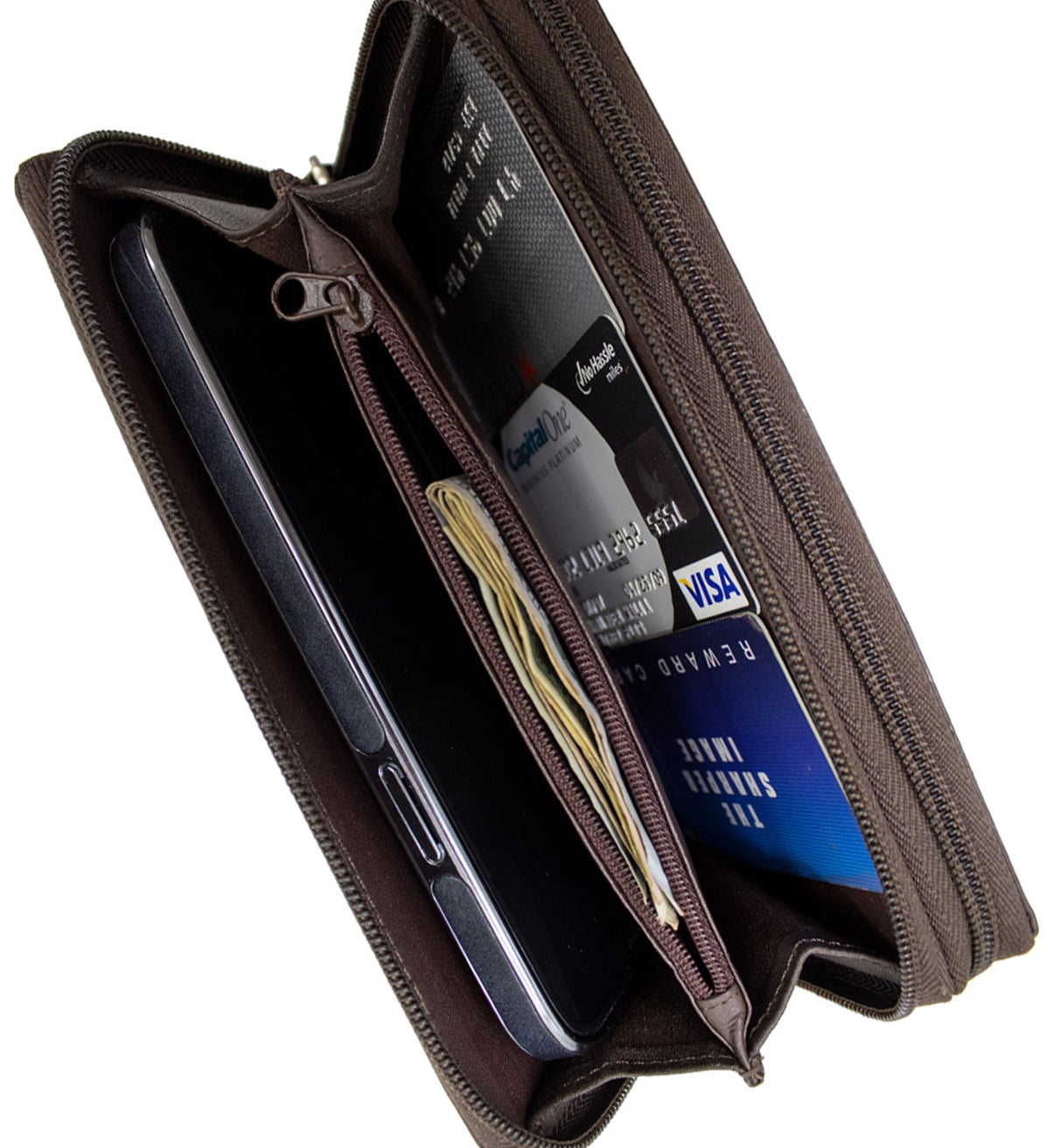 RFID Blocking Leather 2 Zip Wallet Women Credit Card Holder Accordion Organizer Wallet