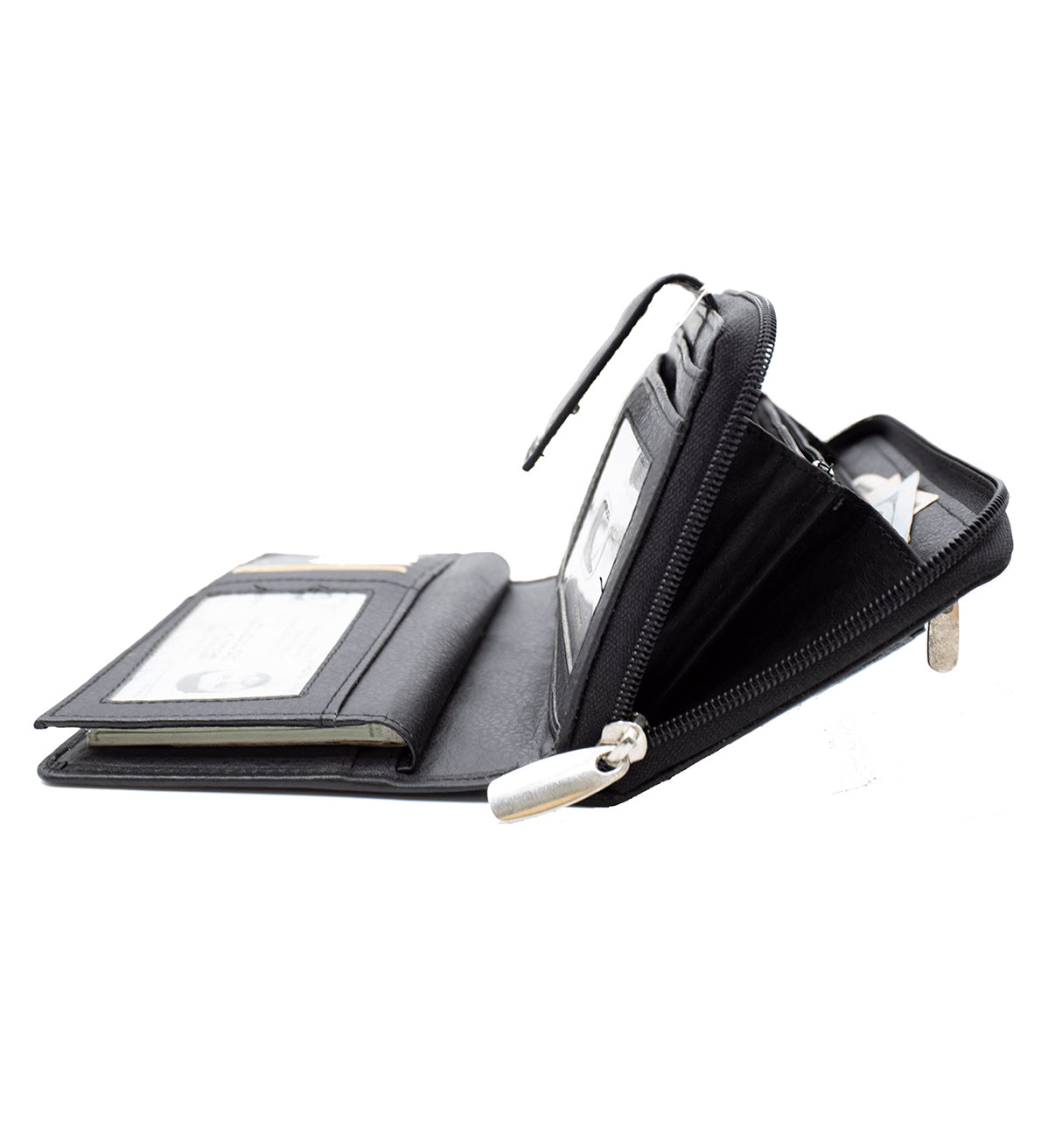 RFID Blocking Leather 2 Zip Wallet for Women Credit Card Holder Strap Closed Organizer Wallet