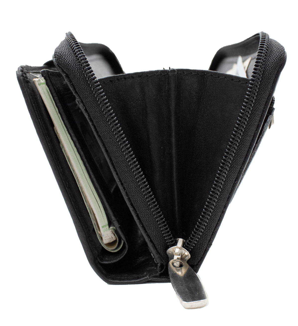 RFID Blocking Leather 2 Zip Wallet for Women Credit Card Holder Strap Closed Organizer Wallet