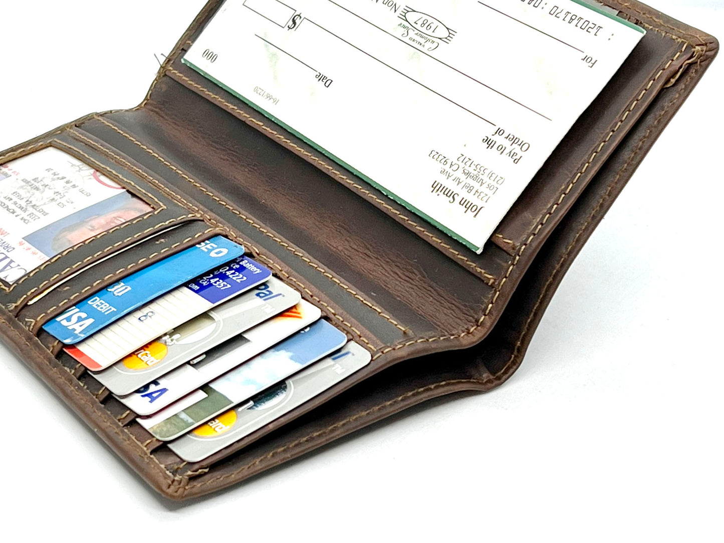 Hunter Brown Brown RFID Blocking Vintage Hunter Leather Men's Checkbook Wallet Full Grain Cowhide Center Credit Card Organizer