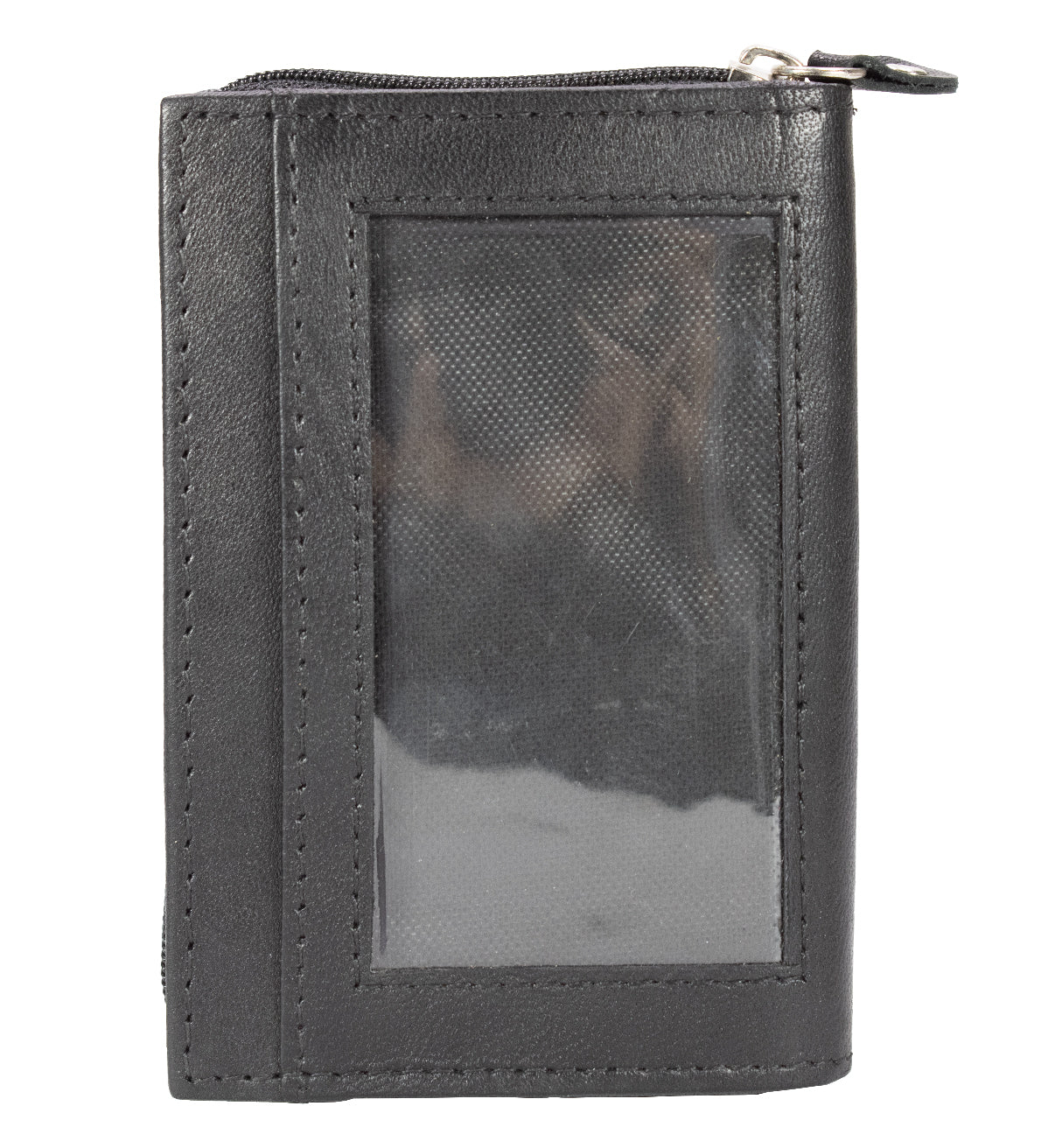 Black Leather Wallet Pocket Business Card ID Organizer Clear Sleeve Insert Zip Around