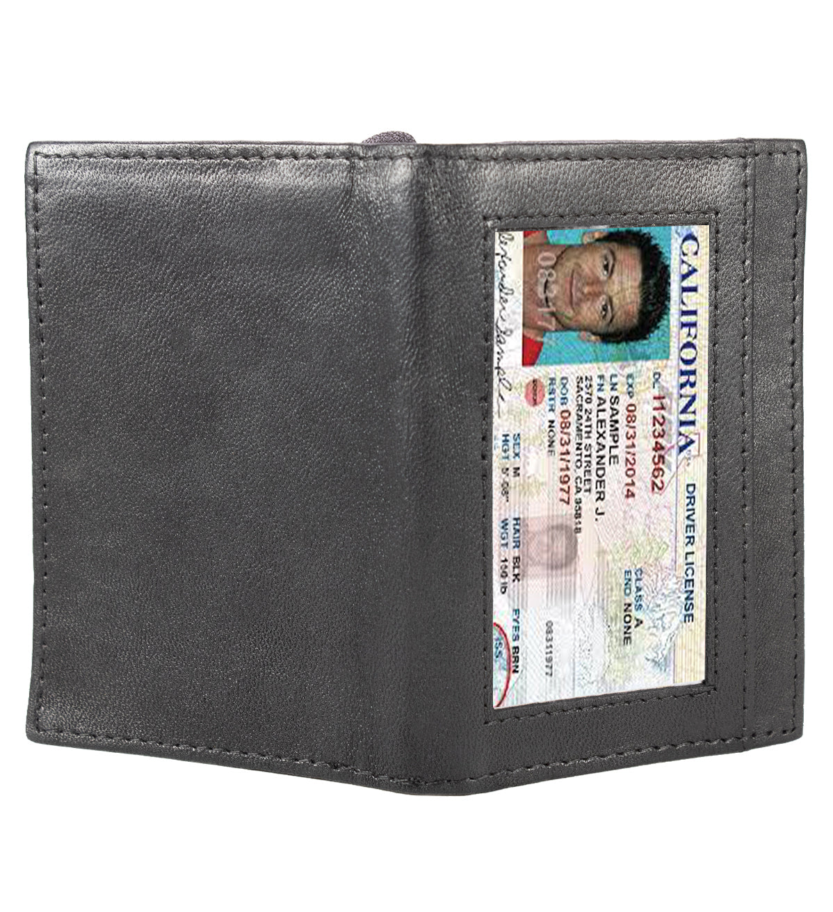 Black Leather Wallet Pocket Business Card ID Organizer Clear Sleeve Insert Zip Around