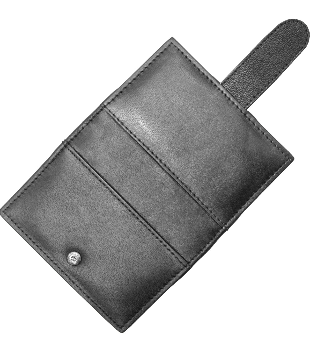 Black Leather Pocket Business Card Organizer Clear Sleeve Insert strap closed ID Wallet