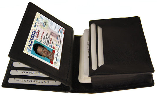 RFID Blocking Men's Genuine Leather ID Bifold Card Holder Center Flap Multi-Card Wallet