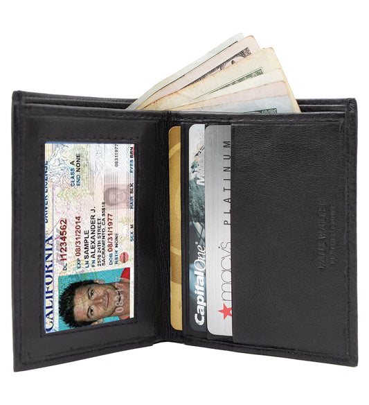 RFID Blocking Men's Genuine Leather ID License Card Bifold Billfold Holder Wallet