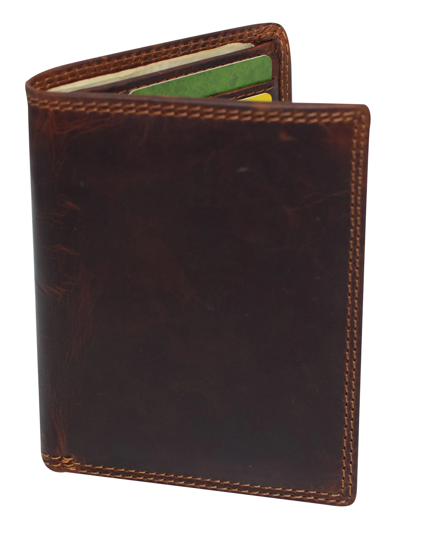 Hunter Brown RFID Blocking Genuine Leather Bifold Wallet Multi-Card Holder