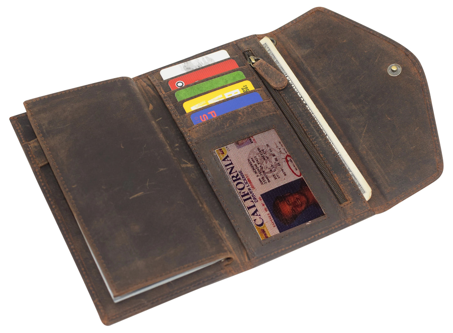 RFID Blocking Hunter Brown Genuine Leather Lady's Checkbook Clutch Wallet